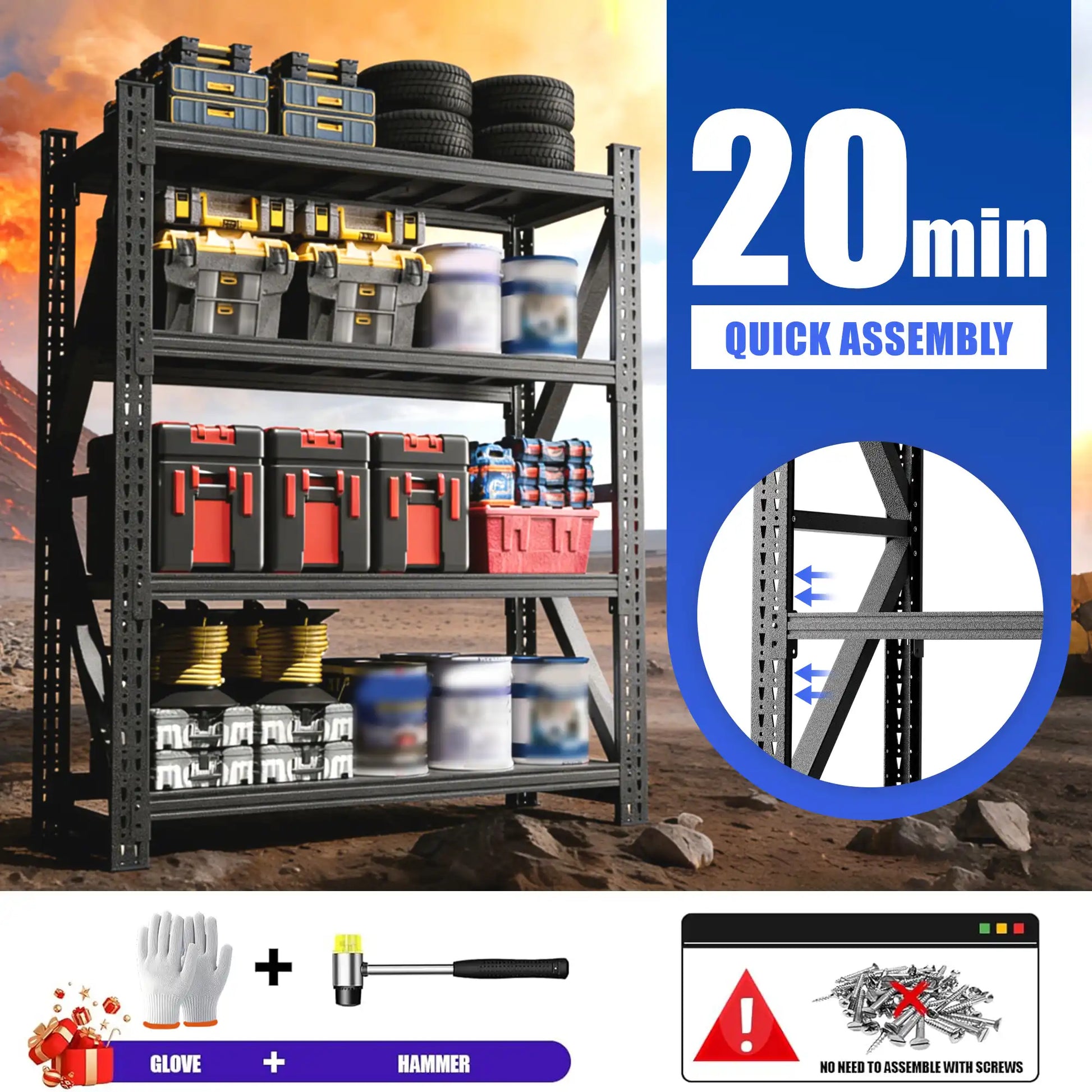 Greatmeet 59" W 4-Tier Heavy Duty Steel Storage Racks, 4000 LBS Capacity