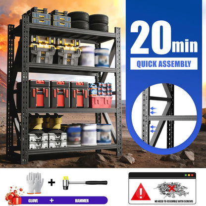 Greatmeet 59" W 4-Tier Heavy Duty Steel Storage Racks, 4000 LBS Capacity