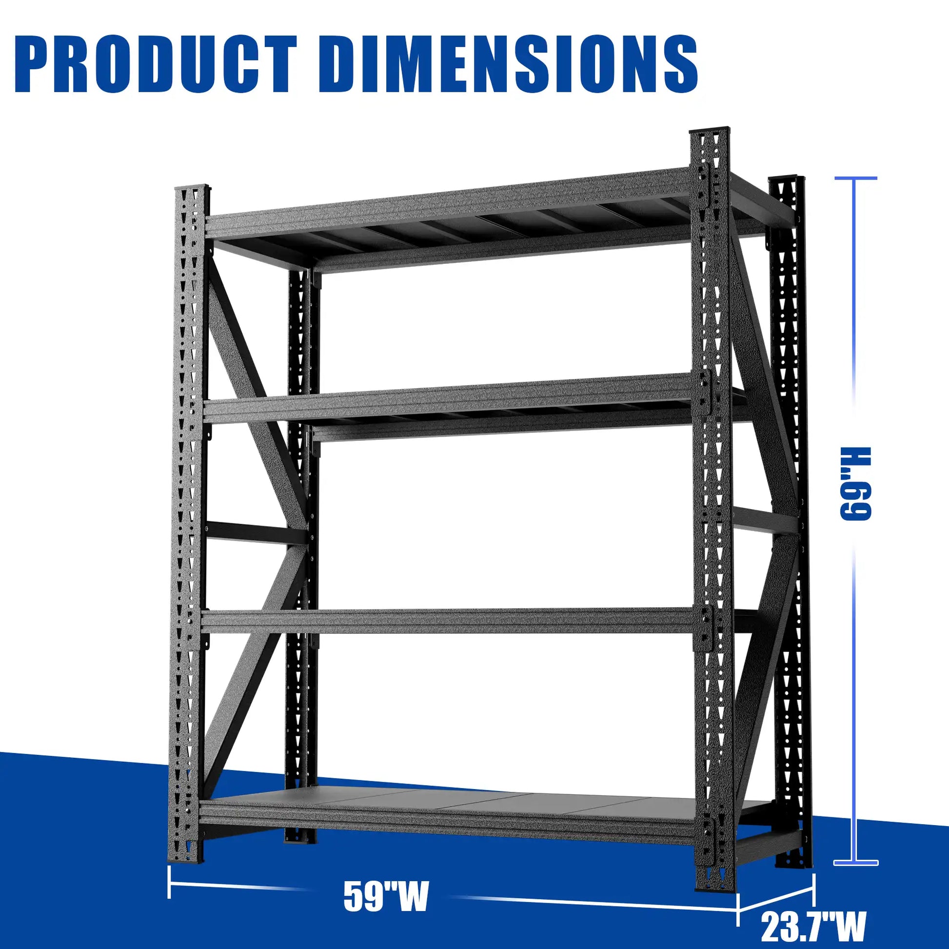 Greatmeet 59" W 4-Tier Heavy Duty Steel Storage Racks, 4000 LBS Capacity