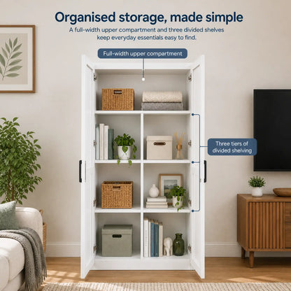 Greatmeet 30" W Tall White Wooden Storage Cabinet with Doors and Shelves, 71" H Freestanding Pantry Cupboard