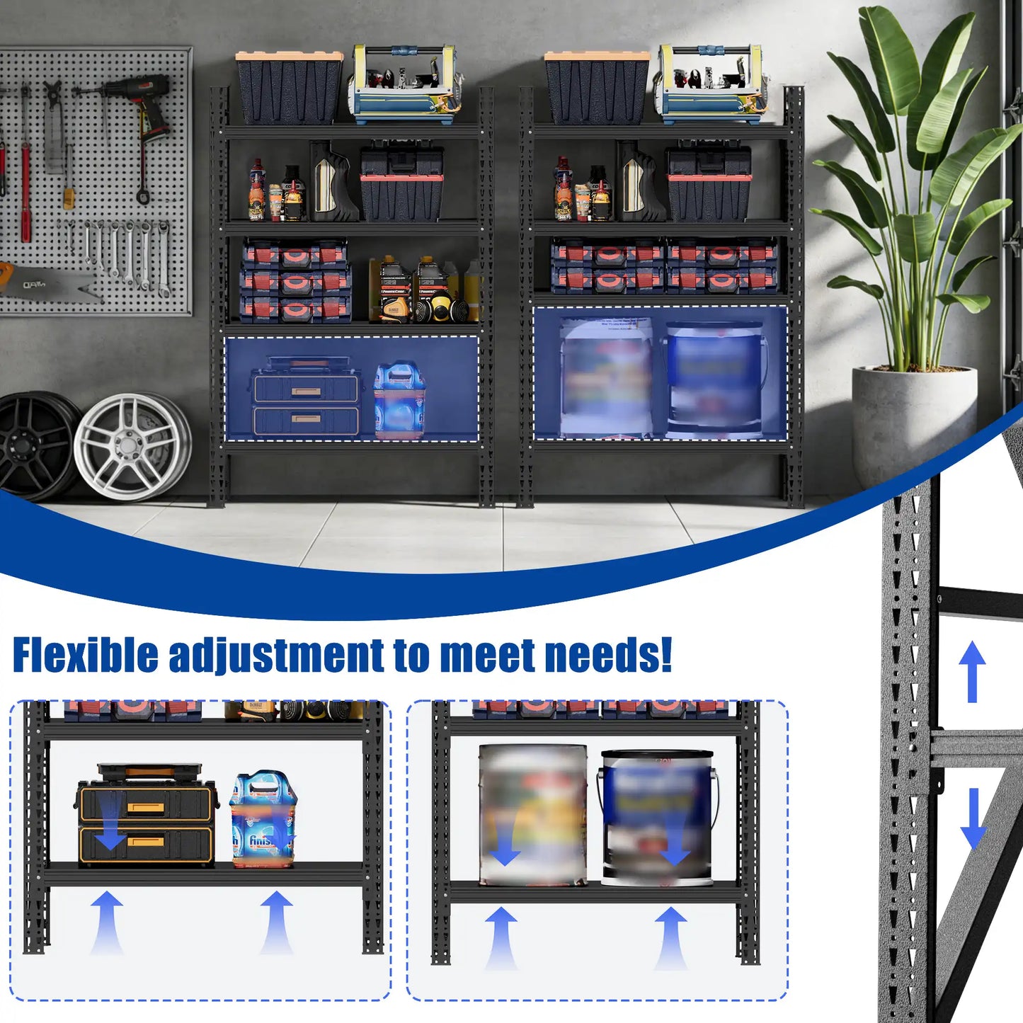 Greatmeet 69"H 4-Tier Heavy Duty Metal Shelf, 4000 LBS Capacity Adjustable Storage Racks for Garage, Warehouse