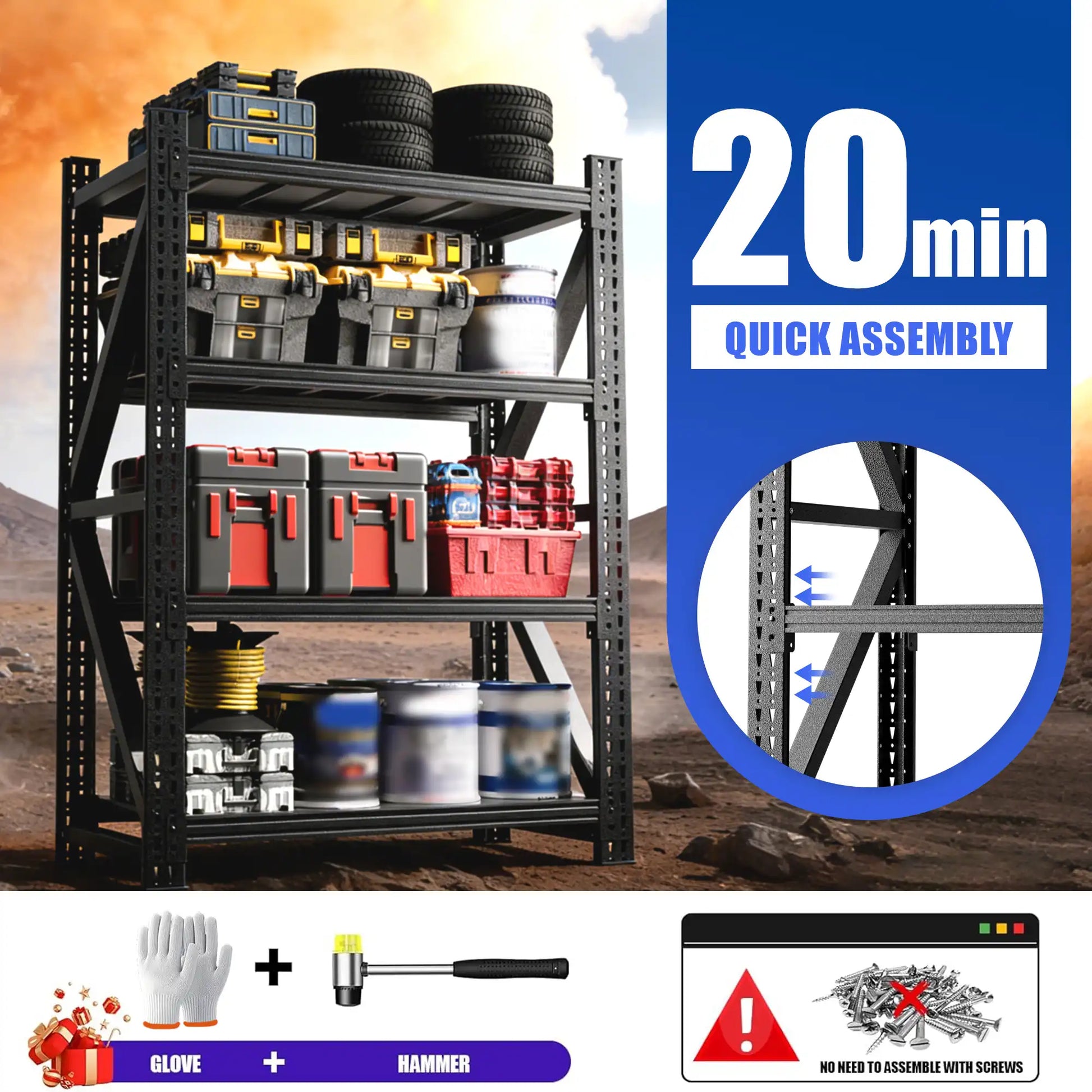 Greatmeet 69"H 4-Tier Heavy Duty Metal Shelf, 4000 LBS Capacity Adjustable Storage Racks for Garage, Warehouse
