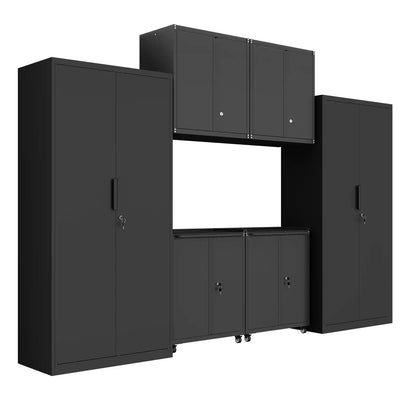 Greatmeet 6-Piece Garage Cabinet System, Heavy Duty Steel Storage Cabinet with Tall Lockers, Wall Cabinets & Rolling Carts