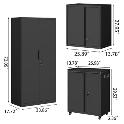 Greatmeet 6-Piece Garage Cabinet System, Heavy Duty Steel Storage Cabinet with Tall Lockers, Wall Cabinets & Rolling Carts