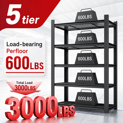 Greatmeet 78" H 5-Tier Heavy Duty Metal Wire Shelving, 3000LBS Capacity Adjustable Storage Racks for Garage & Kitchen