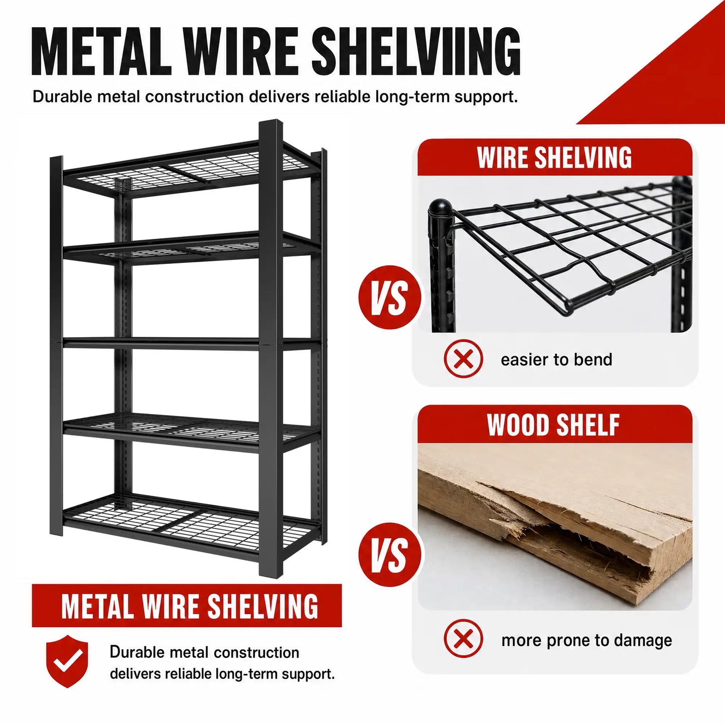 Greatmeet 78" H 5-Tier Heavy Duty Metal Wire Shelving, 3000LBS Capacity Adjustable Storage Racks for Garage & Kitchen
