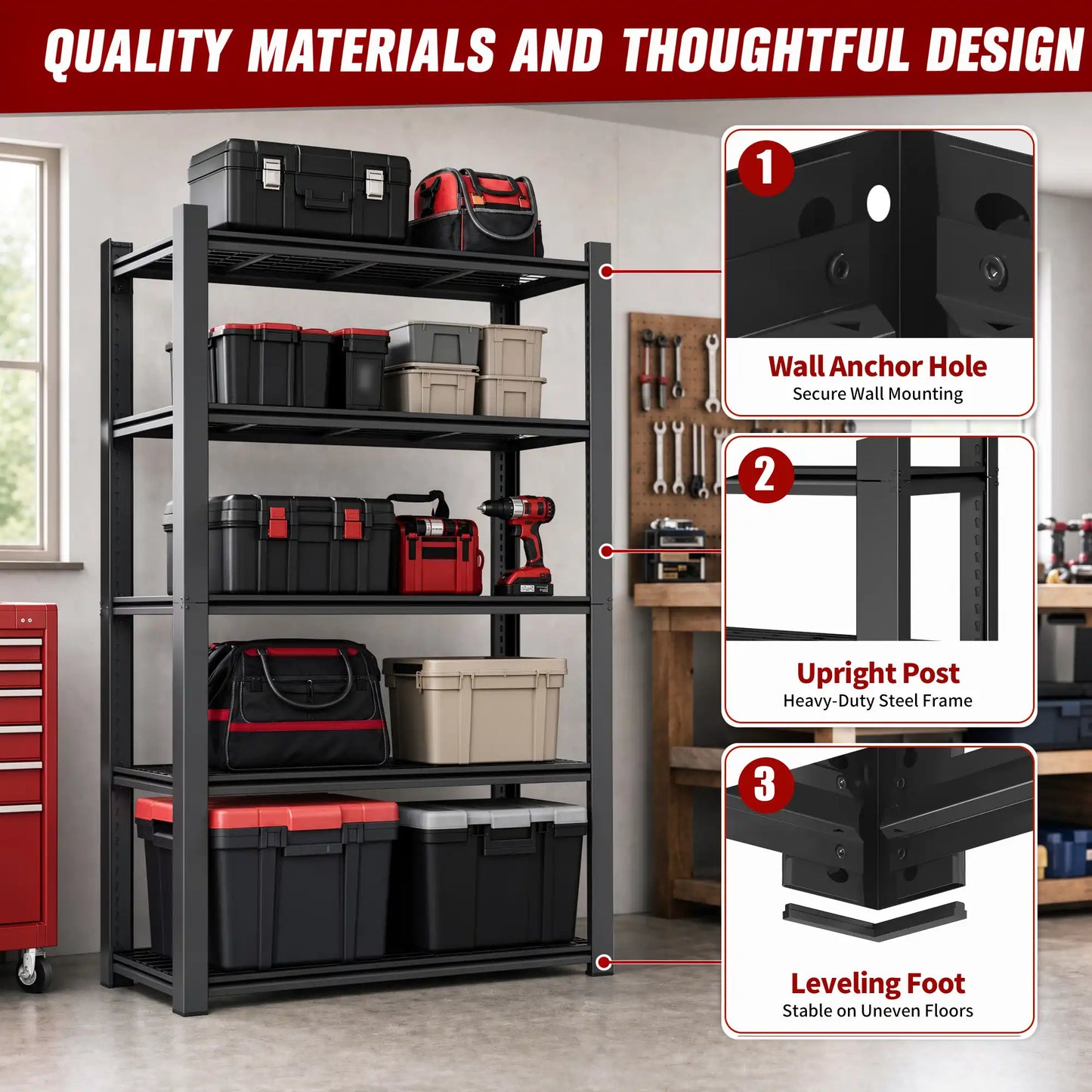 Greatmeet 78" H 5-Tier Heavy Duty Metal Wire Shelving, 3000LBS Capacity Adjustable Storage Racks for Garage & Kitchen