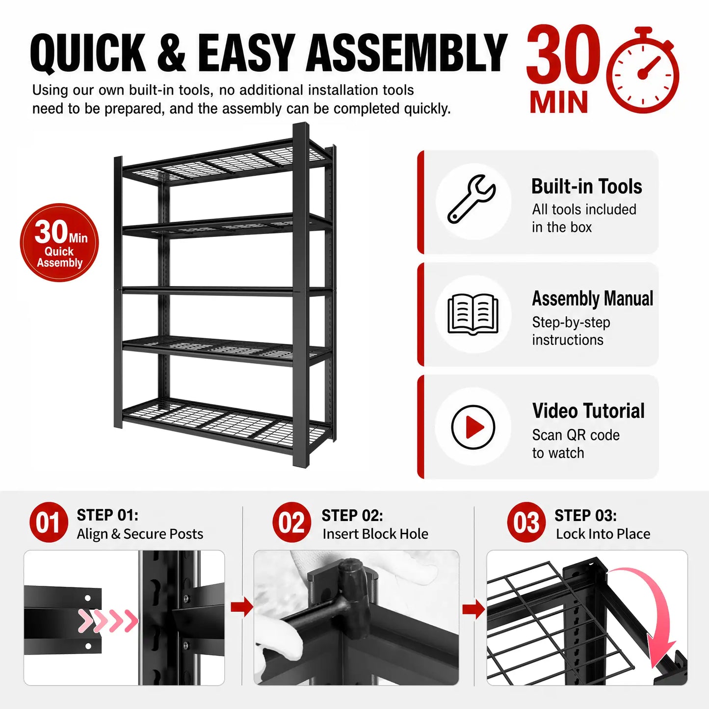 Greatmeet 78" H 5-Tier Heavy Duty Metal Wire Shelving, 3000LBS Capacity Adjustable Storage Racks for Garage & Kitchen