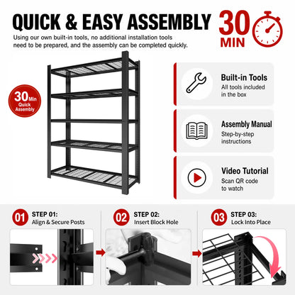 Greatmeet 78" H 5-Tier Heavy Duty Metal Wire Shelving, 3000LBS Capacity Adjustable Storage Racks for Garage & Kitchen