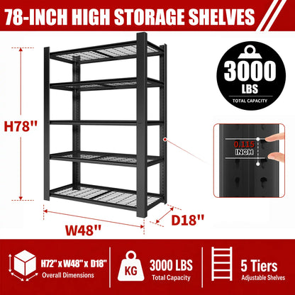 Greatmeet 78" H 5-Tier Heavy Duty Metal Wire Shelving, 3000LBS Capacity Adjustable Storage Racks for Garage & Kitchen