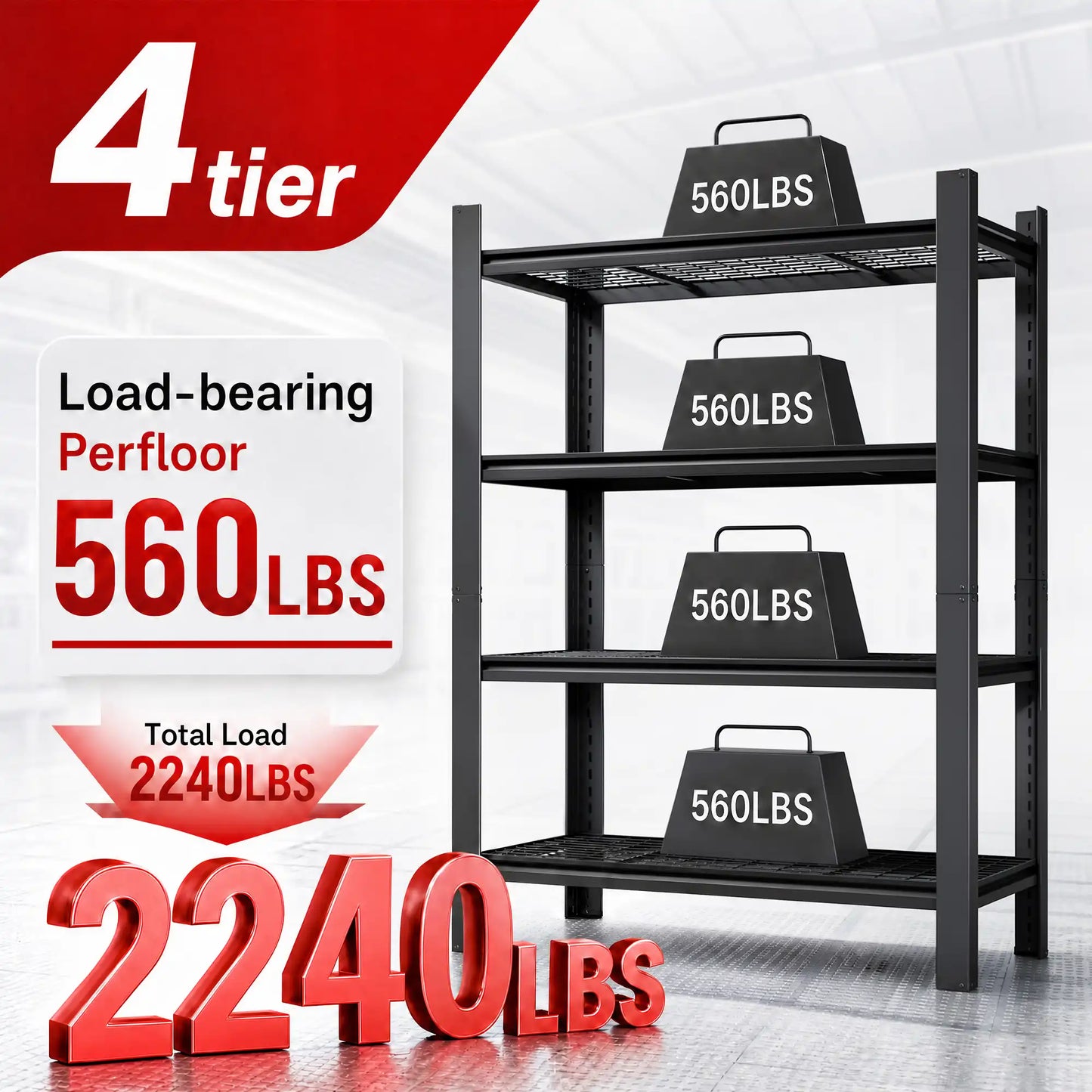 Greatmeet 60" H 4-Tier Adjustable Wire Shelving Unit, 2240 LBS Capacity Steel Storage Racks for Pantry, Garage & Home