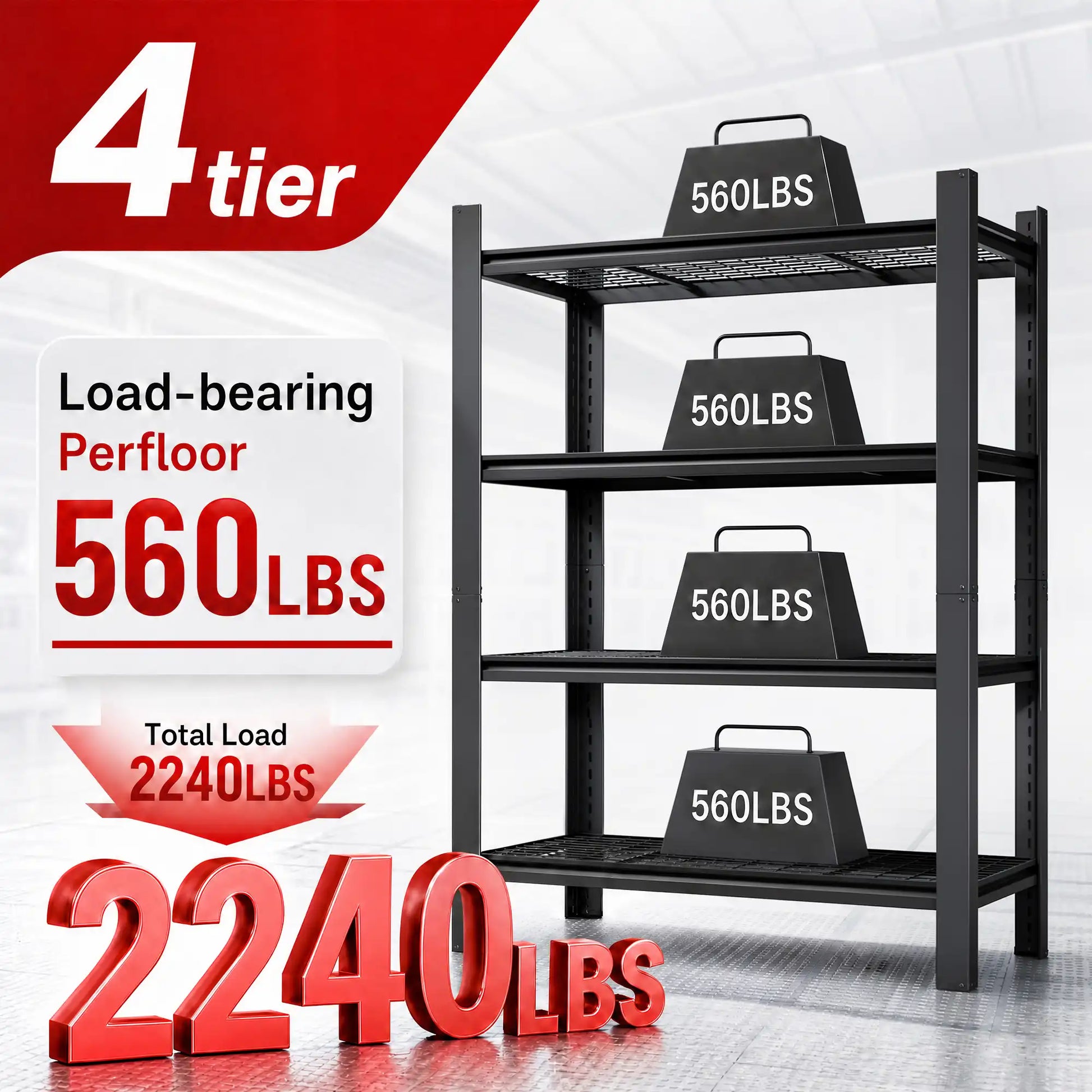 Greatmeet 60" H 4-Tier Adjustable Wire Shelving Unit, 2240 LBS Capacity Steel Storage Racks for Pantry, Garage & Home
