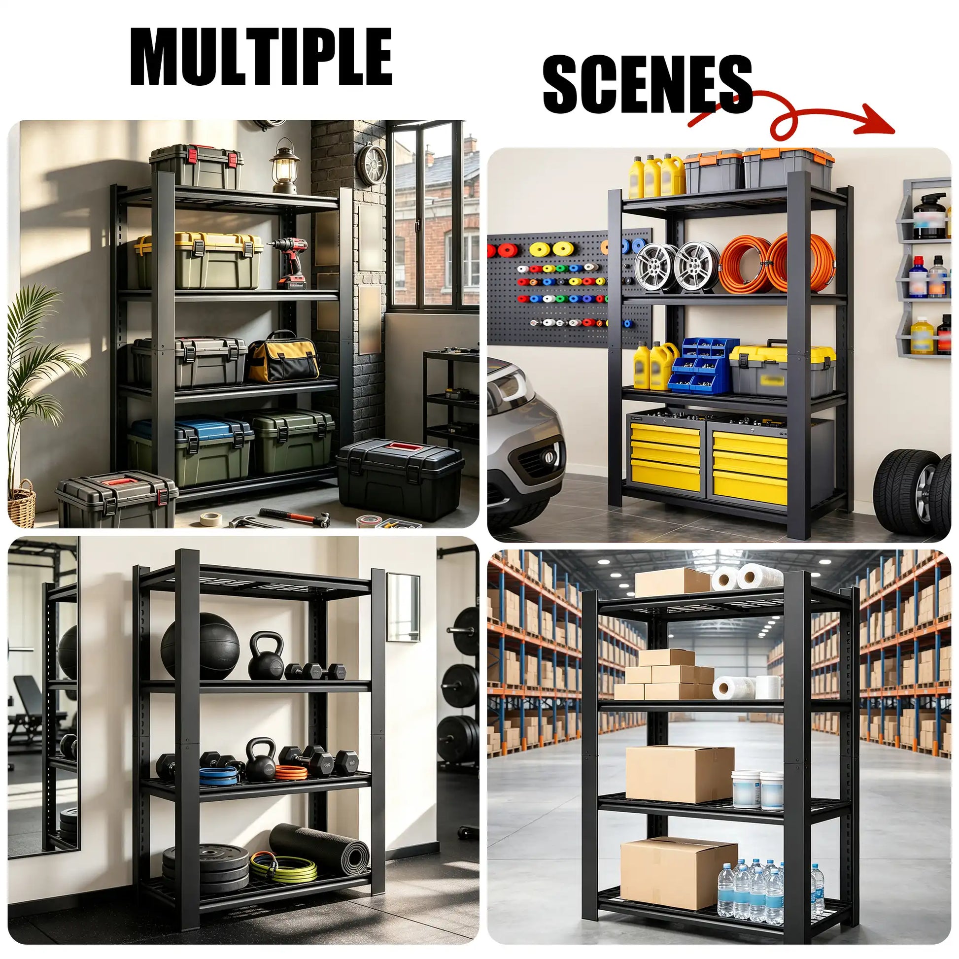 Greatmeet 60" H 4-Tier Adjustable Wire Shelving Unit, 2240 LBS Capacity Steel Storage Racks for Pantry, Garage & Home