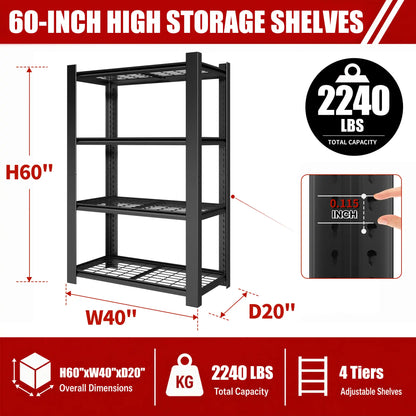 Greatmeet 60" H 4-Tier Adjustable Wire Shelving Unit, 2240 LBS Capacity Steel Storage Racks for Pantry, Garage & Home