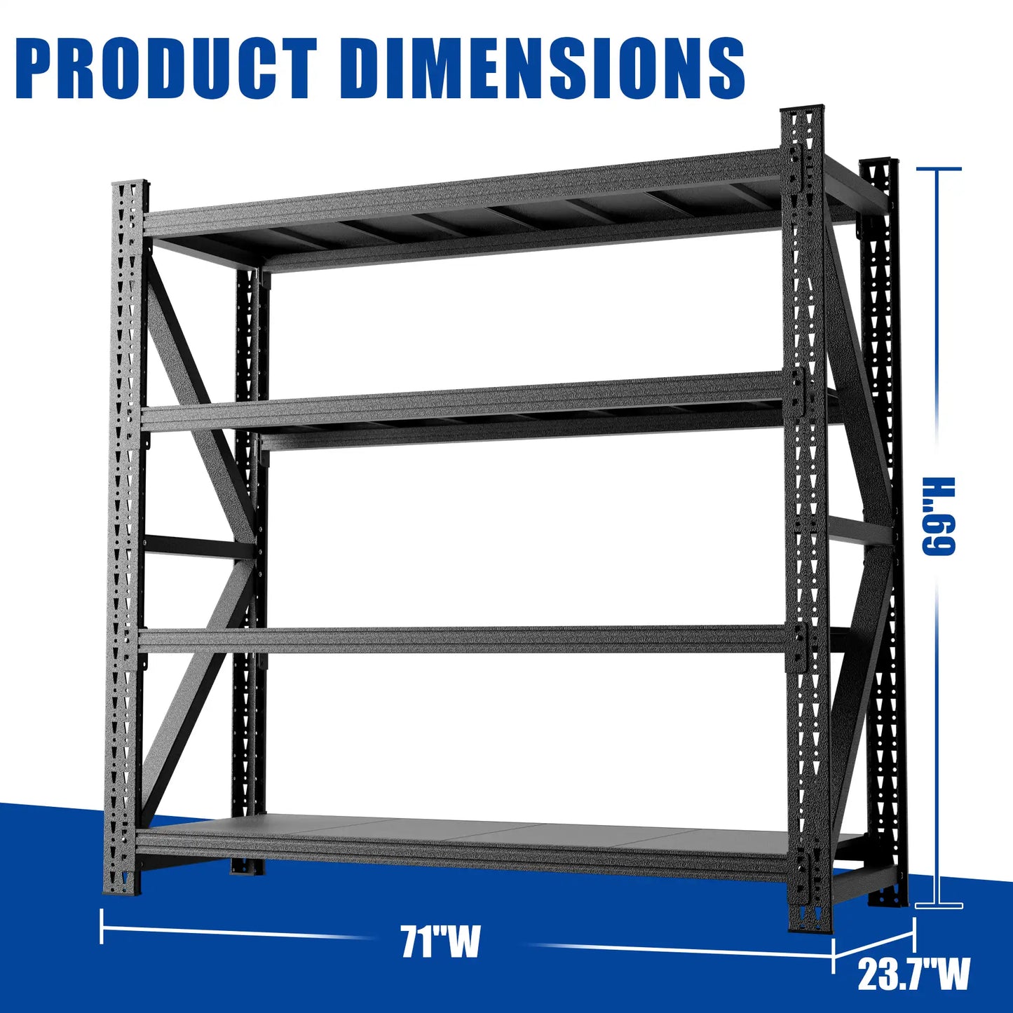 Greatmeet 71" W 4-Tier Heavy Duty Metal Industrial Storage Racks for Garage, 5000 LBS Capacity