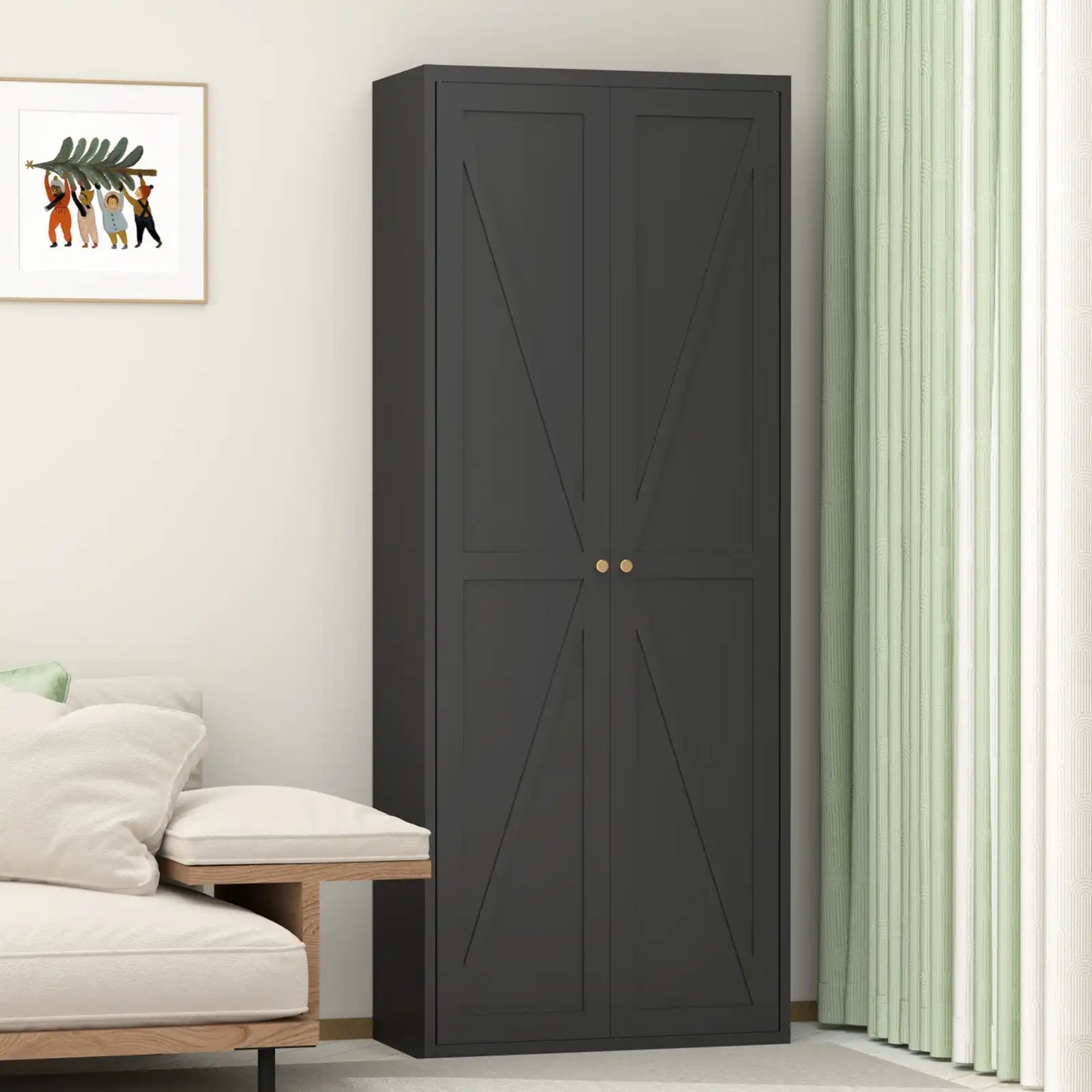 Greatmeet Metal Kitchen Pantry Storage Cabinet with 2 Doors & Adjustable Shelves, Tall Cupboard for Kitchen, Dining Room, Bathroom & Living Room