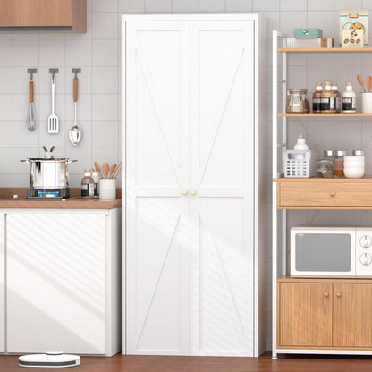 Greatmeet Metal Kitchen Pantry Storage Cabinet with 2 Doors & Adjustable Shelves, Tall Cupboard for Kitchen, Dining Room, Bathroom & Living Room
