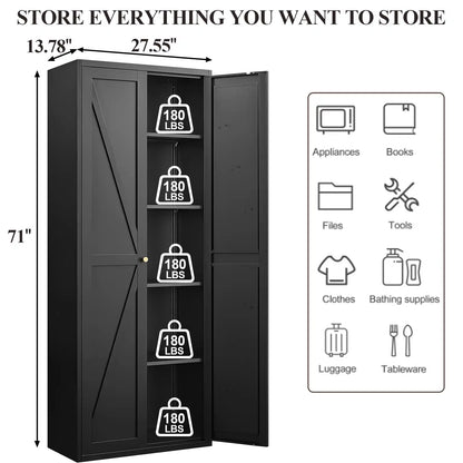 Greatmeet Metal Kitchen Pantry Storage Cabinet with 2 Doors & Adjustable Shelves, Tall Cupboard for Kitchen, Dining Room, Bathroom & Living Room