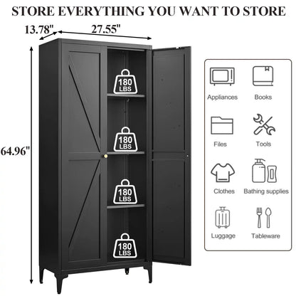 Greatmeet Metal Kitchen Pantry Storage Cabinet with 2 Doors & Adjustable Shelves, Tall Cupboard for Kitchen, Dining Room, Bathroom & Living Room