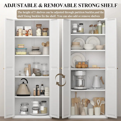 Greatmeet Metal Kitchen Pantry Storage Cabinet with 2 Doors & Adjustable Shelves, Tall Cupboard for Kitchen, Dining Room, Bathroom & Living Room