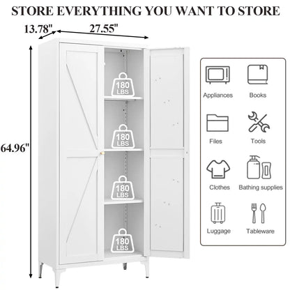 Greatmeet Metal Kitchen Pantry Storage Cabinet with 2 Doors & Adjustable Shelves, Tall Cupboard for Kitchen, Dining Room, Bathroom & Living Room