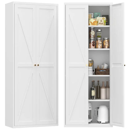 Greatmeet Metal Kitchen Pantry Storage Cabinet with 2 Doors & Adjustable Shelves, Tall Cupboard for Kitchen, Dining Room, Bathroom & Living Room