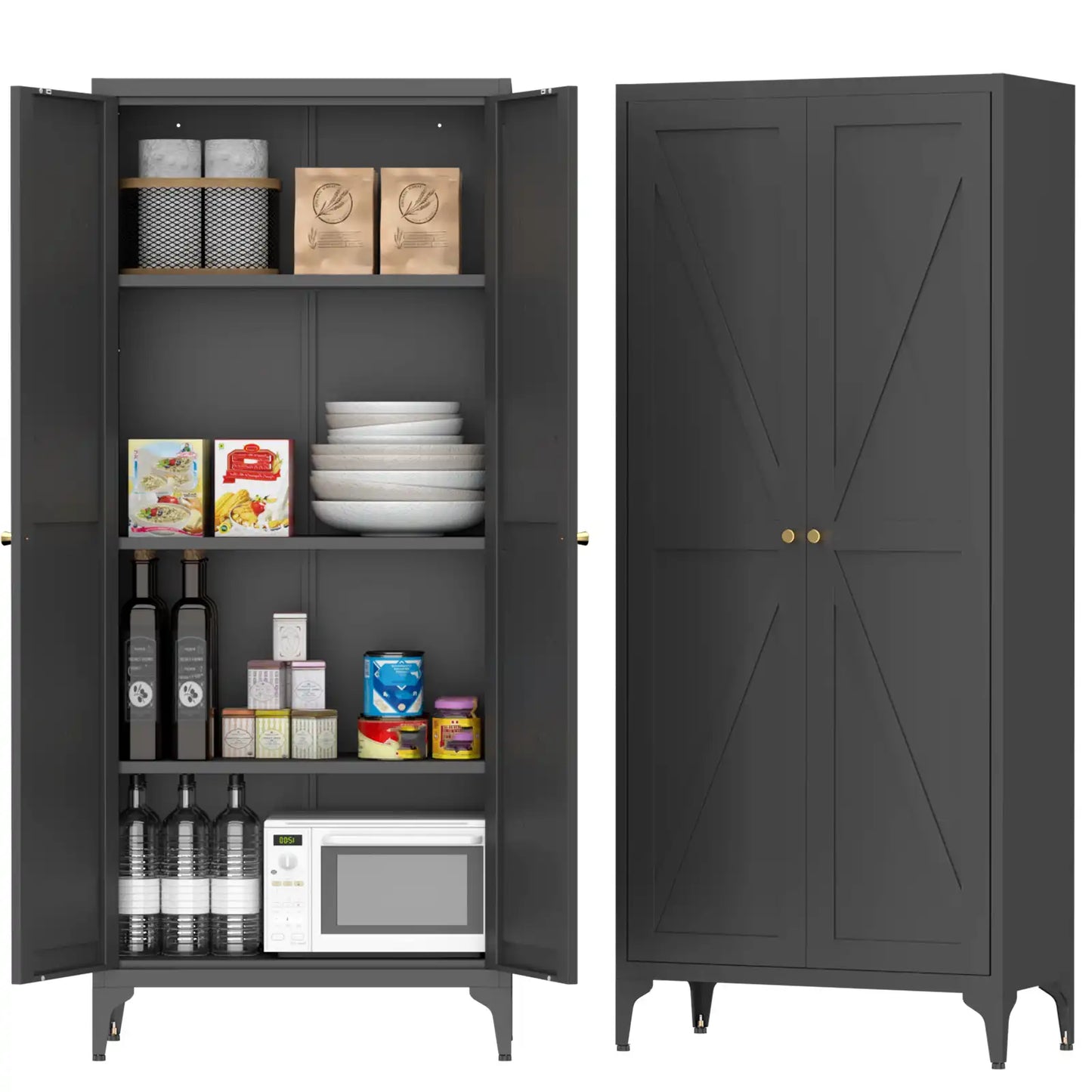 Greatmeet Metal Kitchen Pantry Storage Cabinet with 2 Doors & Adjustable Shelves, Tall Cupboard for Kitchen, Dining Room, Bathroom & Living Room