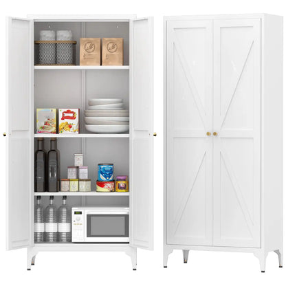 Greatmeet Metal Kitchen Pantry Storage Cabinet with 2 Doors & Adjustable Shelves, Tall Cupboard for Kitchen, Dining Room, Bathroom & Living Room