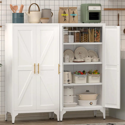 Greatmeet Metal Kitchen Pantry Storage Cabinet with 2 Doors & Adjustable Shelves, Tall Cupboard for Kitchen, Dining Room, Bathroom & Living Room