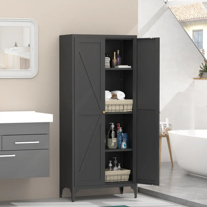 Greatmeet Metal Kitchen Pantry Storage Cabinet with 2 Doors & Adjustable Shelves, Tall Cupboard for Kitchen, Dining Room, Bathroom & Living Room