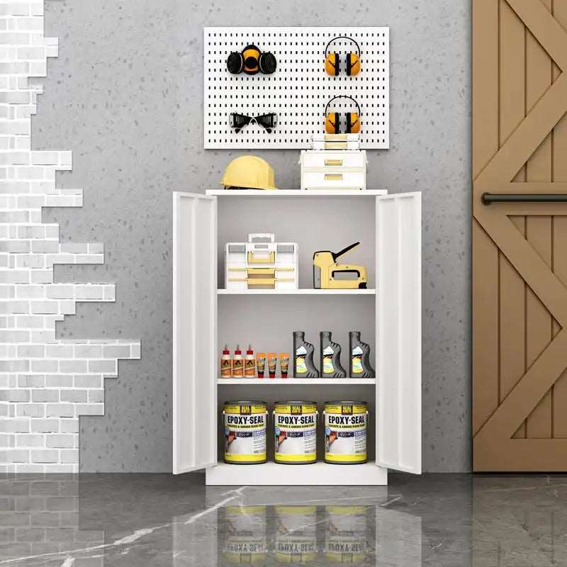 GREATMEET Locking Metal Cabinet, Steel Cabinet with Doors for Office,Home,Garage,Kitchen #white