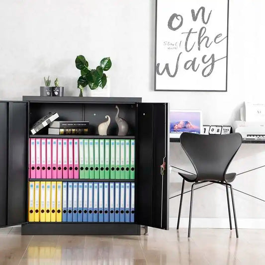 GREATMEET Metal Storage Cabinets with 2 Adjustable Shelves for Home Office with Handle Security Lock