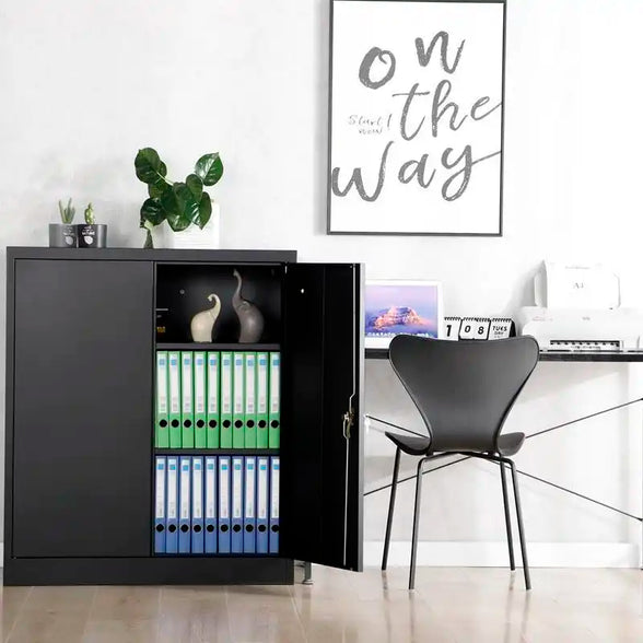 GREATMEET Metal Storage Cabinets with 2 Adjustable Shelves for Home Office with Handle Security Lock