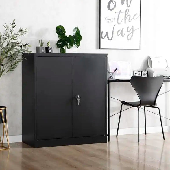 GREATMEET Metal Storage Cabinets with 2 Adjustable Shelves for Home Office with Handle Security Lock