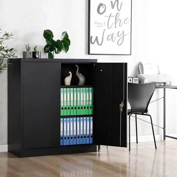 GREATMEET Metal Storage Cabinets with 2 Adjustable Shelves for Home Office with Handle Security Lock