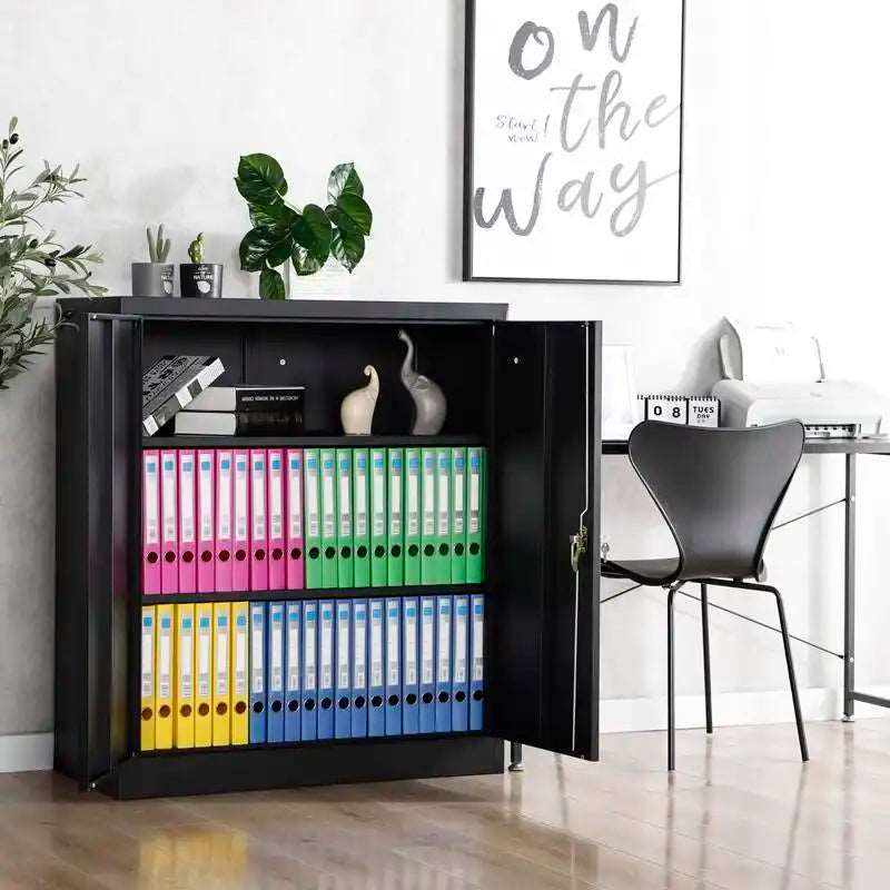 GREATMEET Metal Storage Cabinets with 2 Adjustable Shelves for Home Office with Handle Security Lock