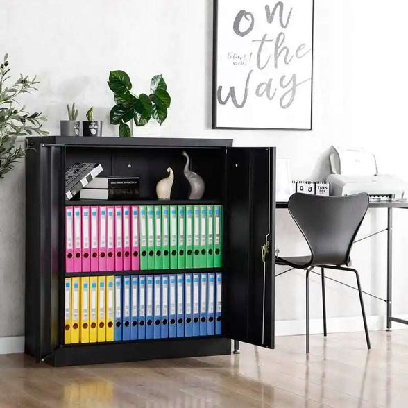 GREATMEET Metal Storage Cabinets with 2 Adjustable Shelves for Home Office with Handle Security Lock