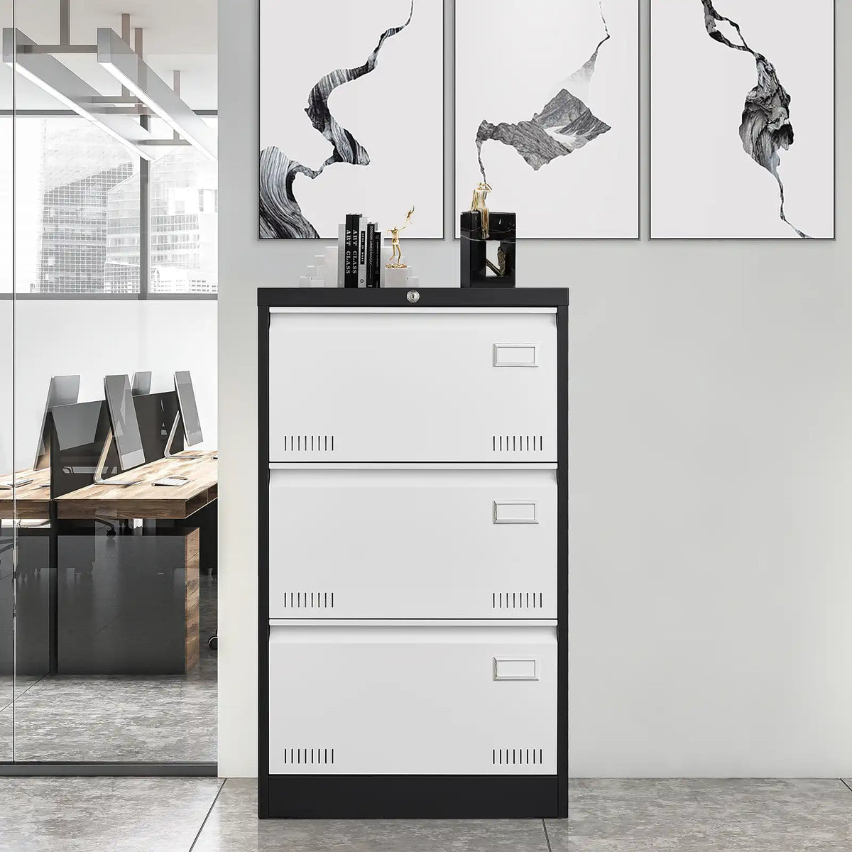 Metal Filing Cabinet with Lock 2 #black-white #3 drawers