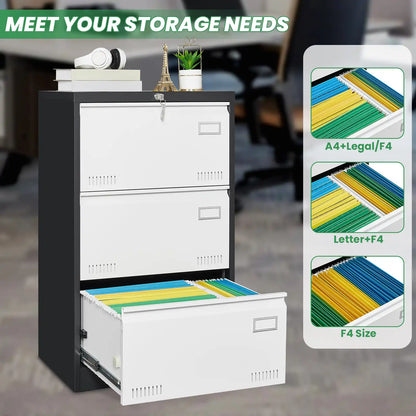 Metal Filing Cabinet with Lock 3 drawers