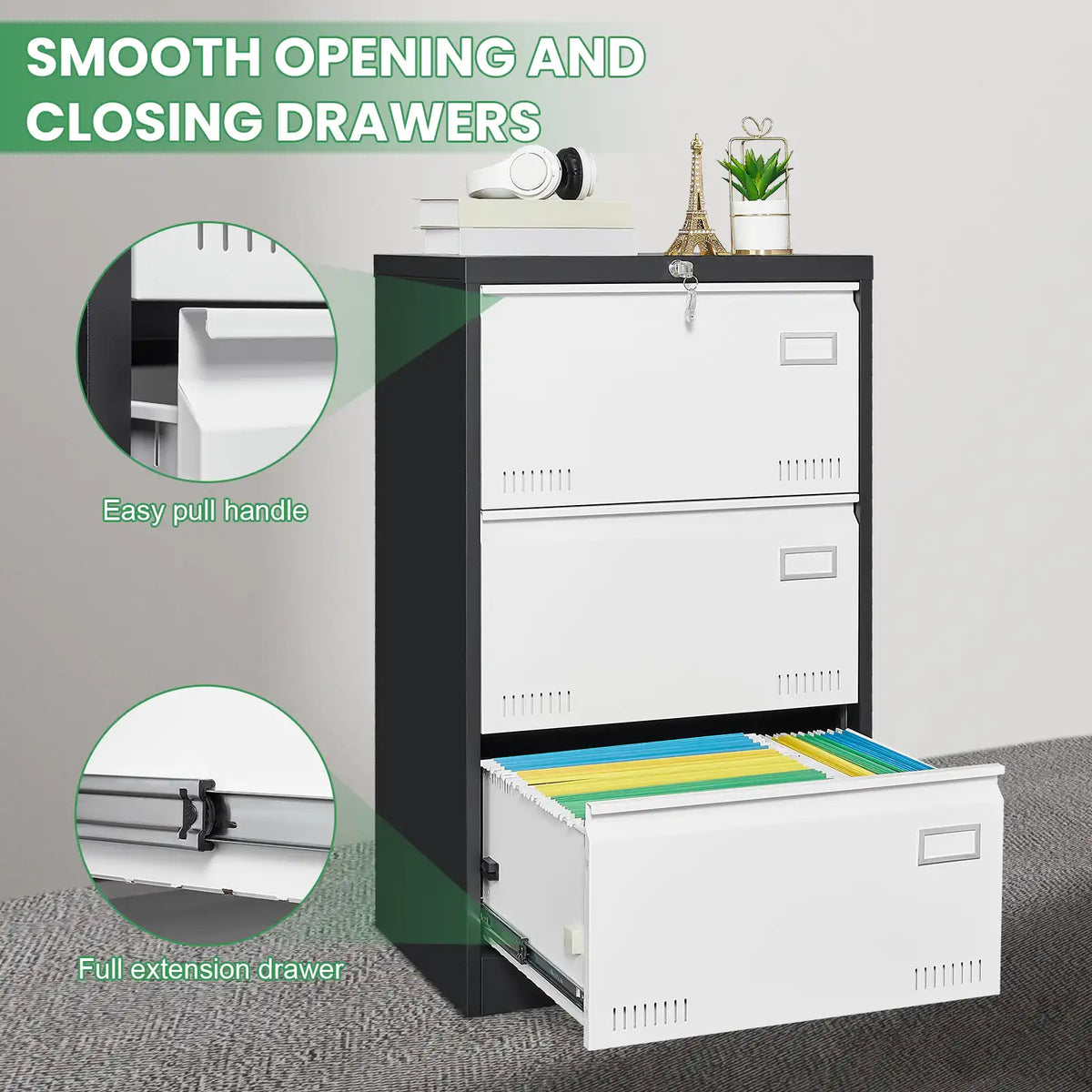 Metal Filing Cabinet with Lock 5 #black-white #3 drawers