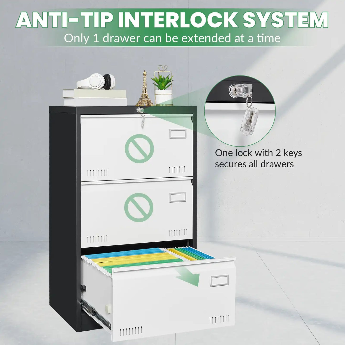 Metal Filing Cabinet with Lock 7 #black-white #3 drawers