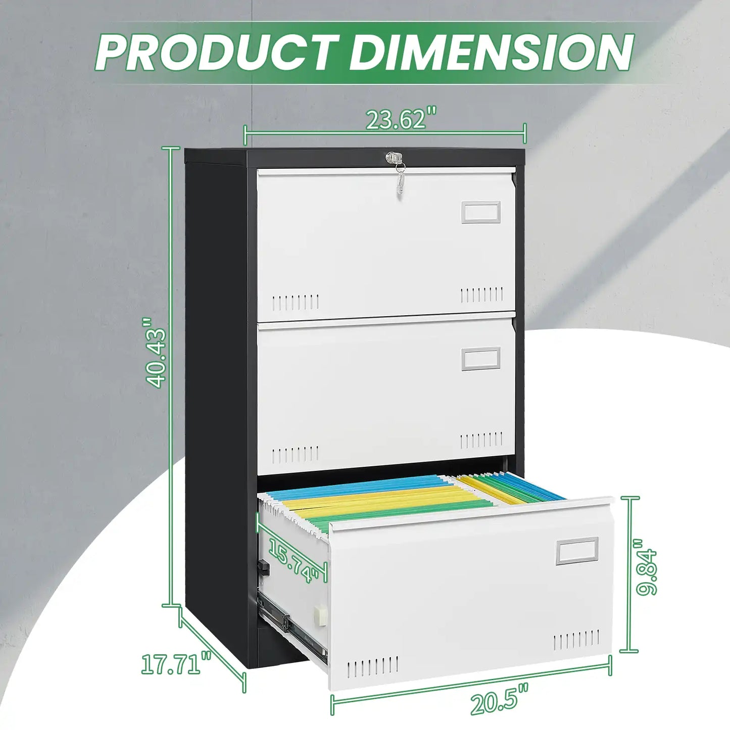 Metal Filing Cabinet with Lock Size #black-white #3 drawers