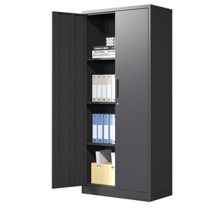 GREATMEET Metal Garage Cabinets,71" Lockable Metal Storage Cabinet with 2 Doors and 4 Adjustable Shelves,Black Steel Cabinet for Garage Office School Home Storage