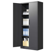 GREATMEET Metal Garage Cabinets,71" Lockable Metal Storage Cabinet with 2 Doors and 4 Adjustable Shelves,Black Steel Cabinet for Garage Office School Home Storage