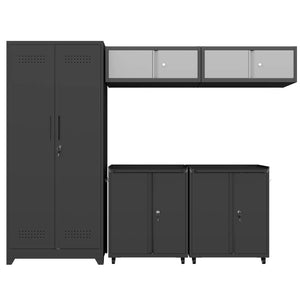 Greatmeet Metal Garage Storage Cabinet System, 5-Piece Lockable modular garage cabinets with Tall Storage Locker, Wall-Mounted Cabinets & Rolling Carts for Workshop