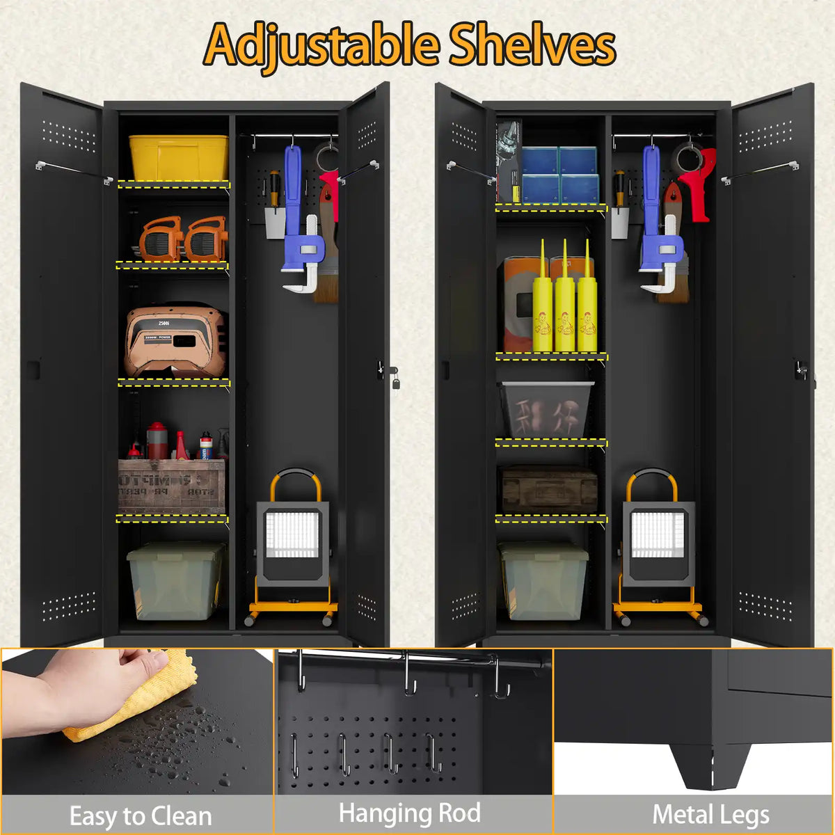 Greatmeet Metal Garage Storage Cabinet System, 5-Piece Lockable modular garage cabinets with Tall Storage Locker, Wall-Mounted Cabinets & Rolling Carts for Workshop