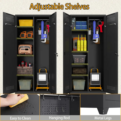 Greatmeet Metal Garage Storage Cabinet System, 5-Piece Lockable modular garage cabinets with Tall Storage Locker, Wall-Mounted Cabinets & Rolling Carts for Workshop