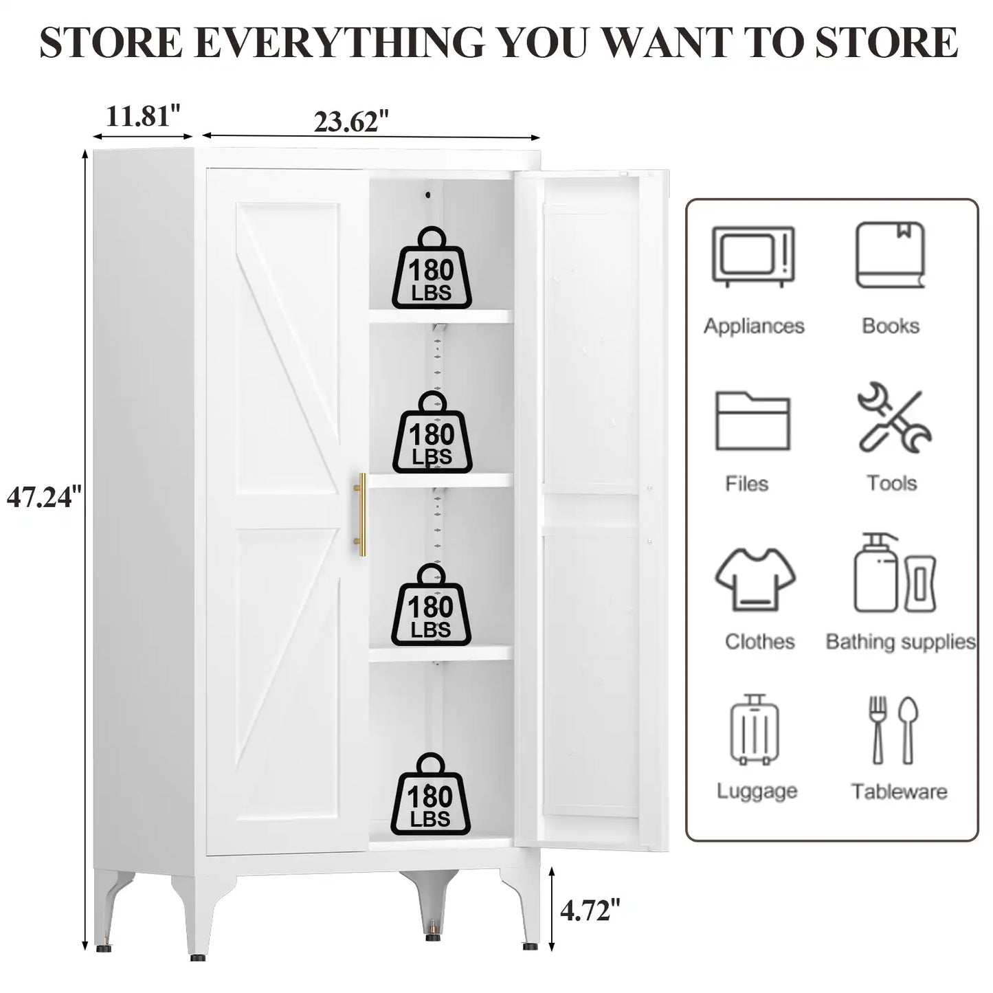 Greatmeet Metal Kitchen Pantry Storage Cabinet with 2 Doors & Adjustable Shelves, Tall Cupboard for Kitchen, Dining Room, Bathroom & Living Room