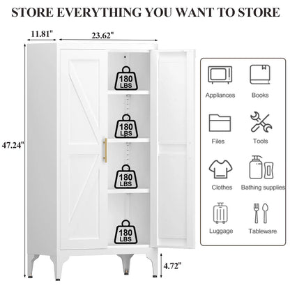 Greatmeet Metal Kitchen Pantry Storage Cabinet with 2 Doors & Adjustable Shelves, Tall Cupboard for Kitchen, Dining Room, Bathroom & Living Room