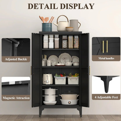 Greatmeet Metal Kitchen Pantry Storage Cabinet with 2 Doors & Adjustable Shelves, Tall Cupboard for Kitchen, Dining Room, Bathroom & Living Room